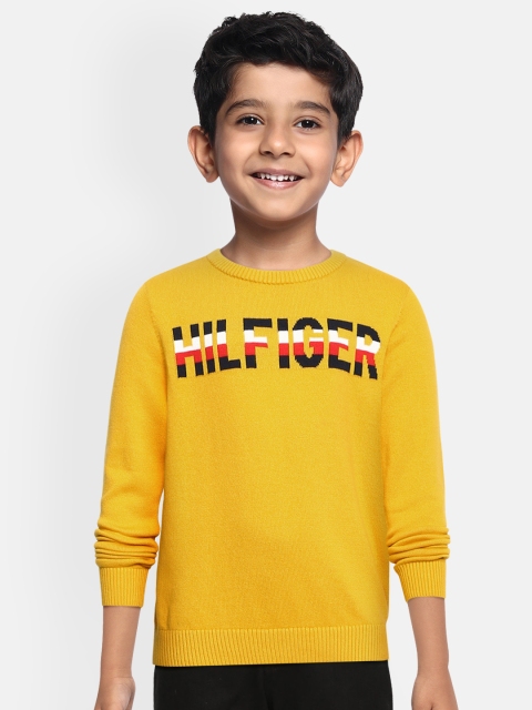 

Tommy Hilfiger Boys Yellow Pure Cotton Typography Printed Pullover