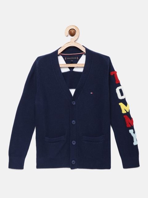 

Tommy Hilfiger Boys Navy Blue & White Striped Brand Logo Embroidered Cardigan