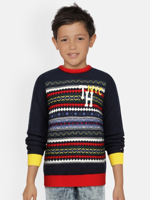 

Tommy Hilfiger Boys Navy Blue & Red Fairisle Varsity Pullover