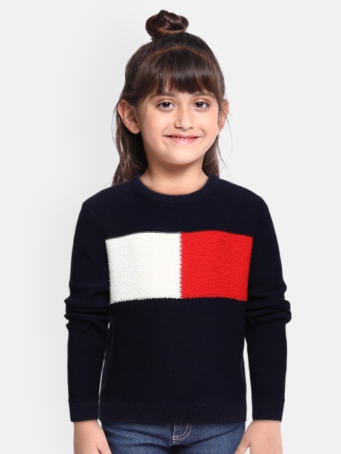 

Tommy Hilfiger Girls Navy Blue & Red Colourblocked Pure Cotton Pullover