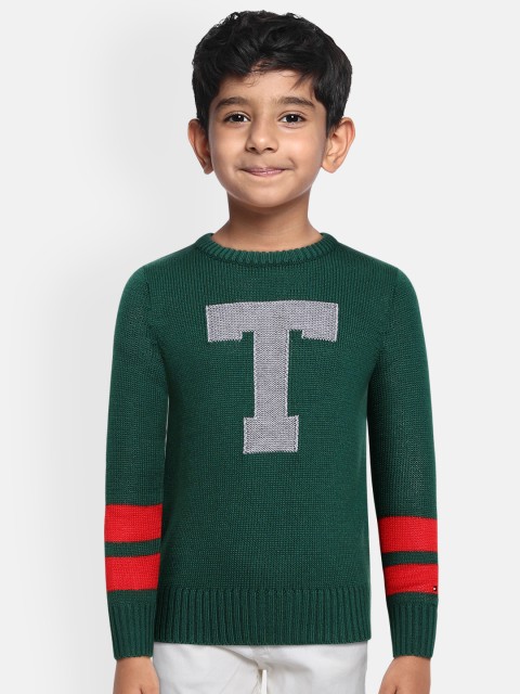 

Tommy Hilfiger Boys Green & Red LB LETTER Self-Design Pullover