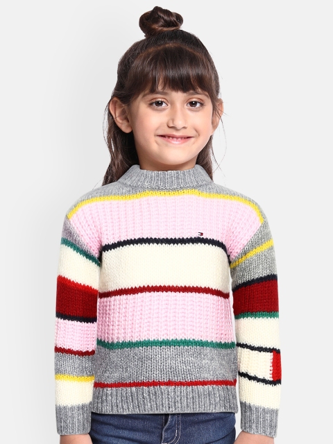 

Tommy Hilfiger Girls Grey & Pink BOLD STRIPE Colourblocked Pullover