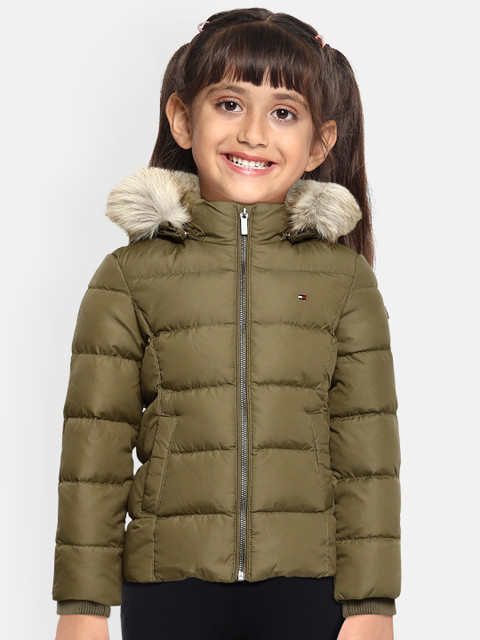 

Tommy Hilfiger Girls Khaki Essential Down Padded Jacket with Faux Fur Trim
