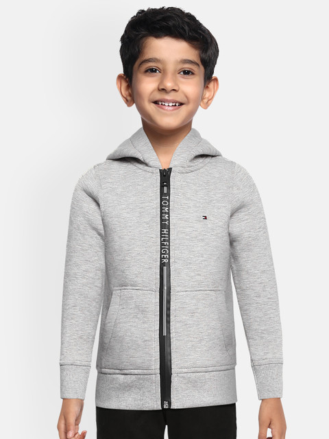

Tommy Hilfiger Boys Grey Melange Solid Hooded Sweatshirt