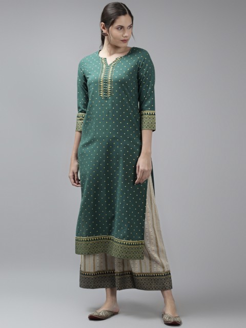 

Amirah s Women Teal Green Printed Pure Cotton Kurta with Palazzos