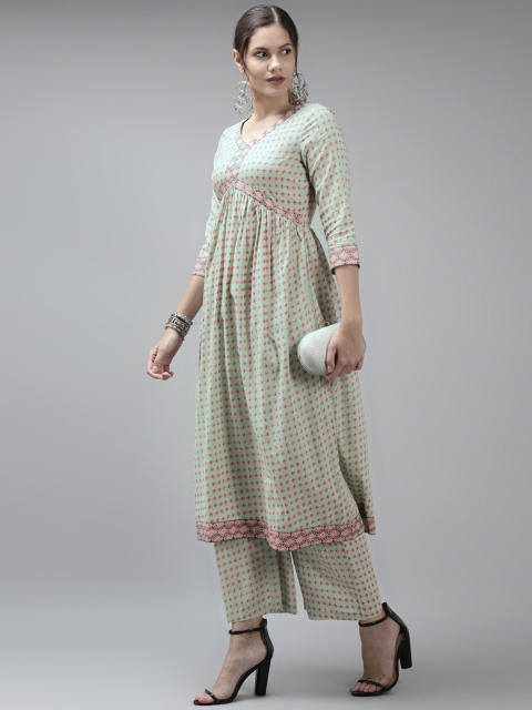 

Amirah s Women Green Ethnic Motifs Printed Pure Cotton Kurta with Palazzos