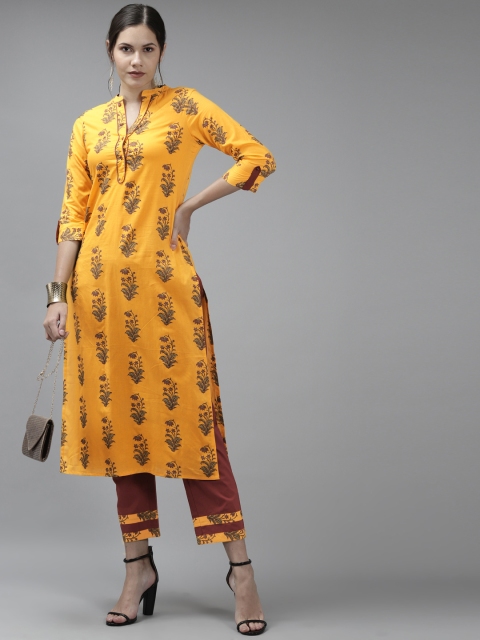 Amirah s Women Yellow And Maroon Ethnic Motifs Printed Pure Cotton Kurta with Trousers
Amirah s Women Yellow And Maroon Ethnic Motifs Printed Pure Cotton Kurta with Trousers