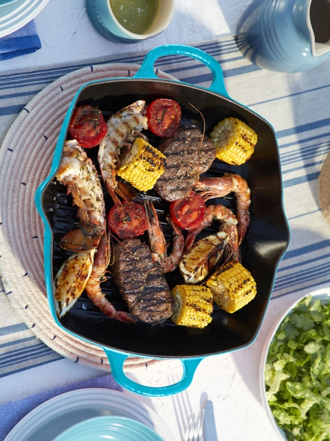

LE CREUSET Black & Blue Textured Evo Deep Square Grill Pan