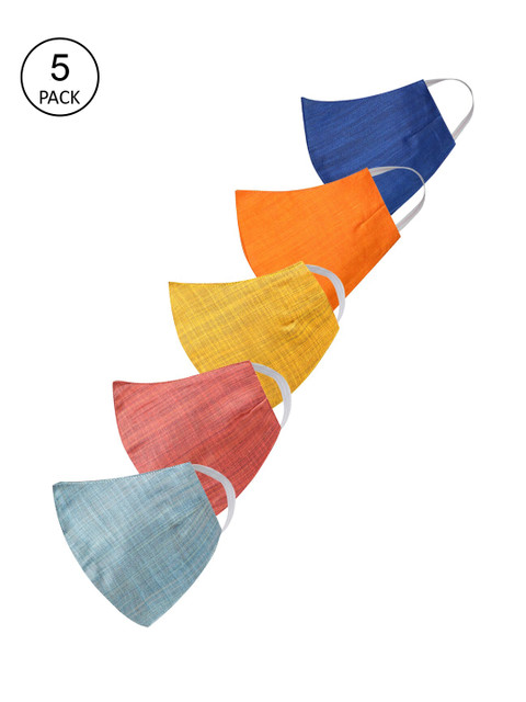 

VASTRAMAY Unisex Pack Of 5 Solid 3-Ply Reusable Cloth Masks, Blue