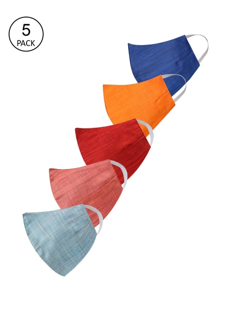 

VASTRAMAY Unisex Pack Of 5 Self-Design 2-Ply Reusable Cloth Masks, Red
