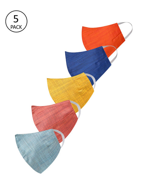 

VASTRAMAY Unisex Pack Of 5 Self-Design 2-Ply Reusable Cloth Masks, Multi