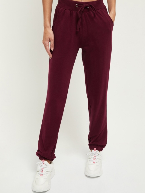 

max Women Burgundy Solid Pure Cotton Joggers