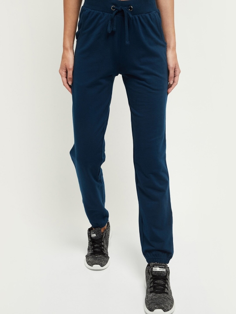 

max Women Navy Blue Solid Pure Cotton Joggers