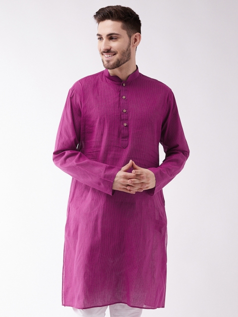 

VASTRAMAY Men Purple Thread Work Handloom Kurta