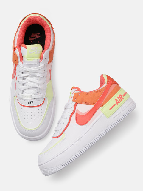 

Nike Women White & Orange Air Force 1 Shadow Colourblocked Leather Sneakers