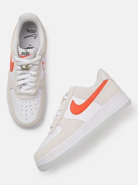 

Nike Women Off-White & Orange Air Force 1 '07 SE Leather Sneakers