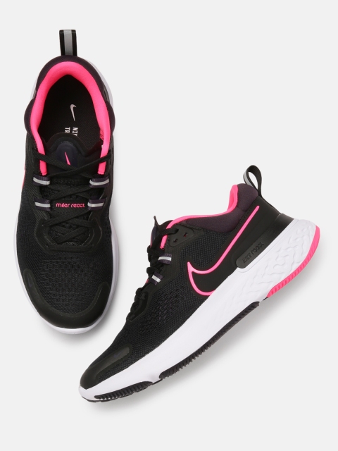 

Nike Women Black & Pink Solid React Miler 2 Running Shoes