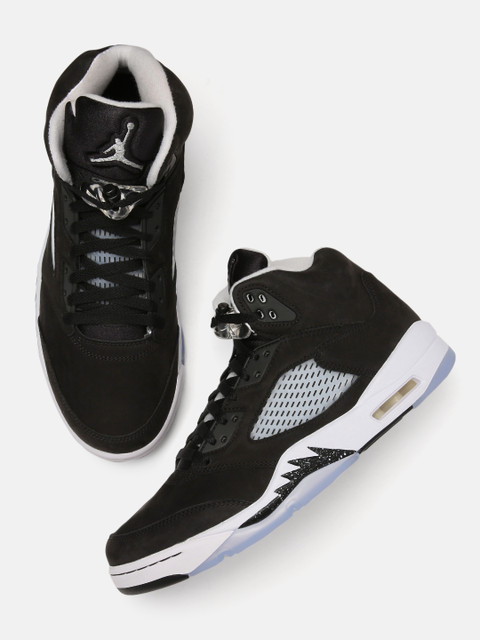 

Nike Men Black Mid-Top AIR JORDAN 5 RETRO Leather Basketball Shoes