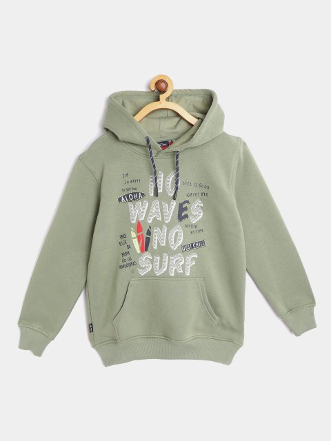 

Gini and Jony Boys Sage Green & White Printed Hooded Sweatshirt