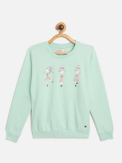 

Gini and Jony Girls Mint Green Cotton Printed Sweatshirt