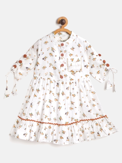 

Bella Moda Girls Off-White & Beige Floral Print Fit & Flare Dress