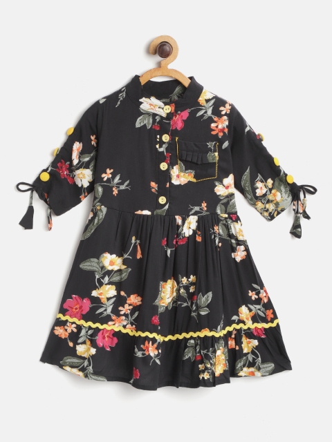 

Bella Moda Girls Black & Yellow Floral Print Fit & Flare Dress