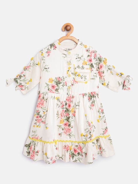 

Bella Moda Girls Off-White & Pink Floral Print Fit & Flare Dress