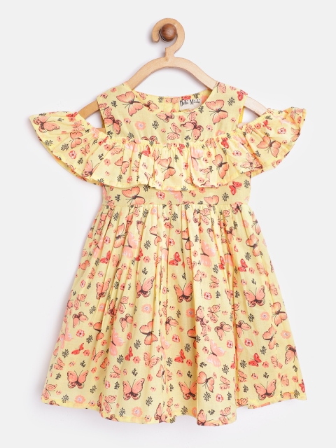 

Bella Moda Girls Yellow & Pink Butterfly Print Fit & Flare Dress
