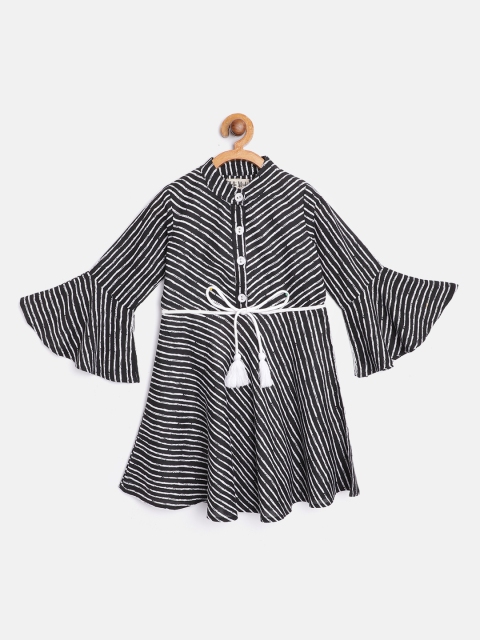 

Bella Moda Girls Black & White Striped Fit & Flare Dress