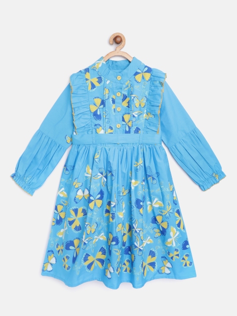 

Bella Moda Girls Blue & Yellow Printed Dress
