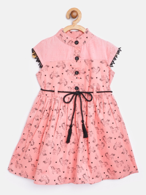 

Bella Moda Girls Pink & Black Unicorn Print Fit & Flare Dress with Belt