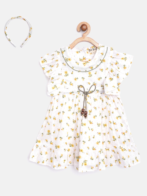 

Bella Moda Girls White & Yellow Floral Print Fit & Flare Dress with Hairband