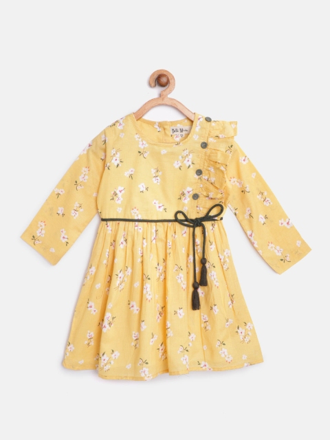 

Bella Moda Girls Yellow & White Floral Print Fit & Flare Dress with Ruffles