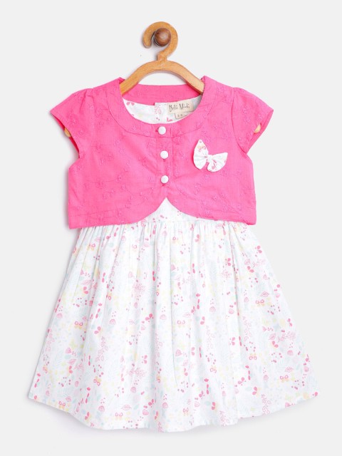 

Bella Moda Girls White & Pink Floral Print Fit & Flare Dress with Shrug