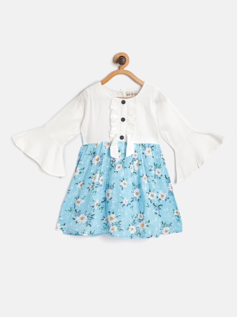 

Bella Moda Girls White & Blue Floral Print Fit & Flare Dress
