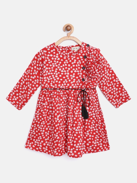 

Bella Moda Girls Red & White Ditsy Floral Print Fit & Flare Dress with Ruffles