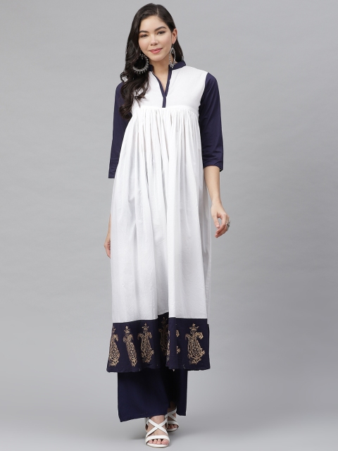 

MBE Women White & Navy Blue Kurta