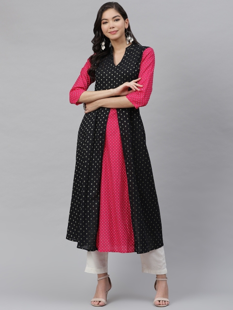 

MBE Women Pink & Navy Blue Ethnic Motifs Indigo Kurta