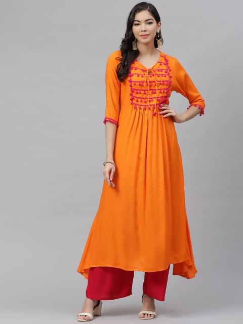 

MBE Women Orange Yoke Design Asymmetric Kurta