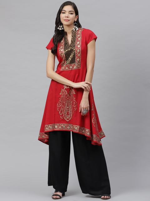 

MBE Women Red Ethnic Motifs Printed Block Print Kurta