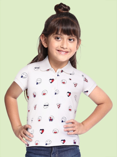 

Tommy Hilfiger Girls White Printed Polo Collar T-shirt