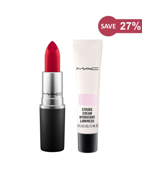 

M.A.C Set Of Retro Matte Lipstick & Mini Strobe Cream, Red