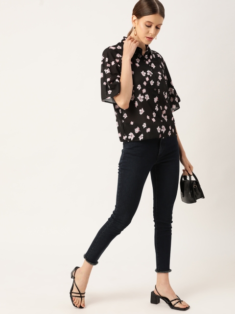 

her by invictus Women Black & White Floral Printed Casual Shirt
