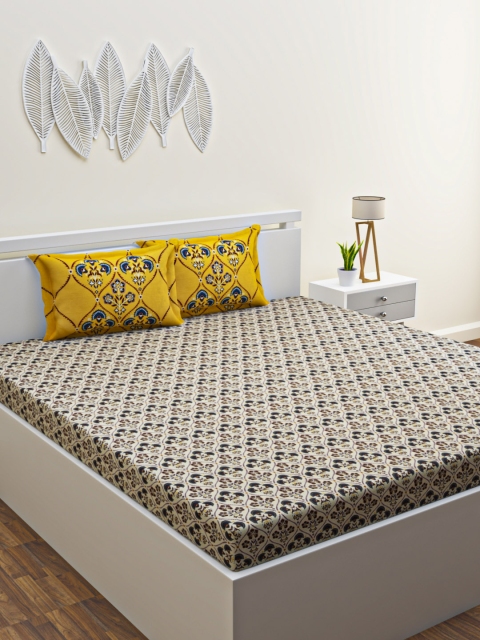 

HOME AFFAIRS Beige & Brown Ethnic Motifs 180 TC King Bedsheet with 2 Pillow Covers