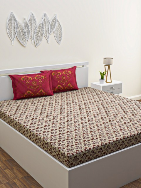

HOME AFFAIRS Cream Ethnic Motifs 180 TC King Bedsheet with 2 Pillow Covers