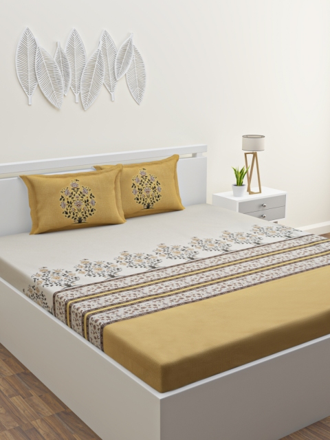 

HOME AFFAIRS Cream Floral Print 180 TC Premium King Size Bedsheet with 2 Pillow Covers