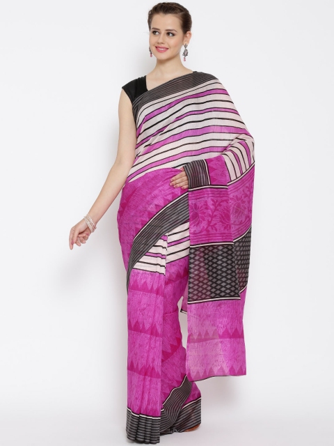 

Jashn Pink & Black Tussar Art Silk Printed Saree
