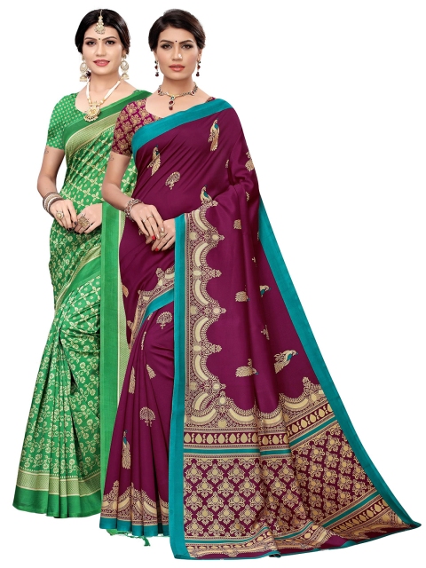 

KALINI Green & Magenta Art Silk Pack of 2 Printed Saree