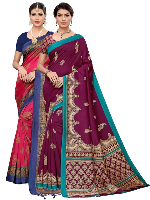 

KALINI Pack of 2 Pink & Magenta Ethnic Motifs Art Silk Saree