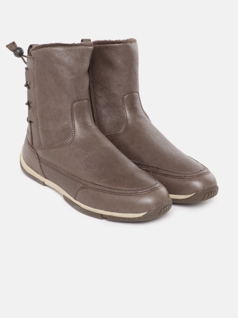 

Geox Women Brown Leather Mid-Top Flat Boots